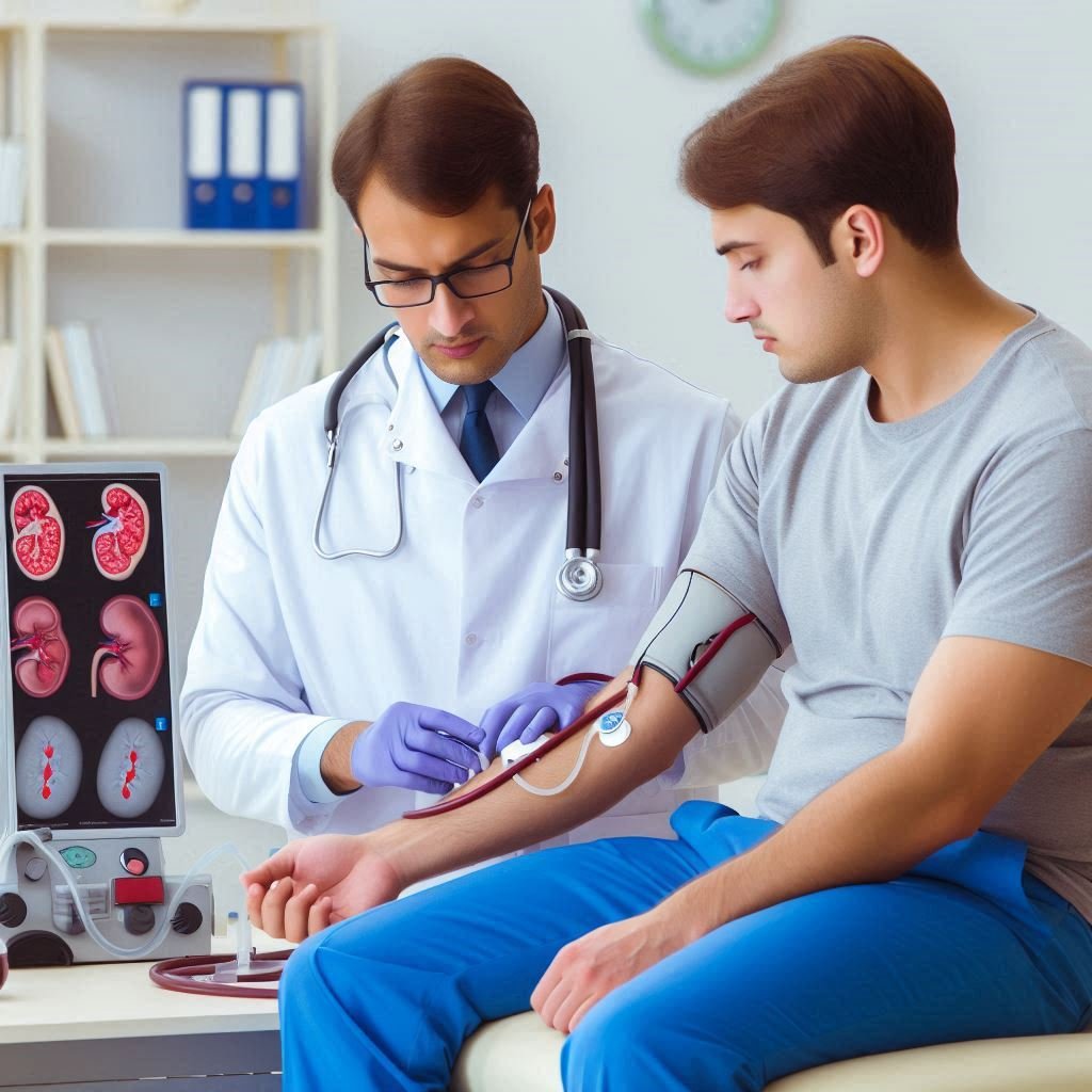 Nephrology clinic doctor treating patient