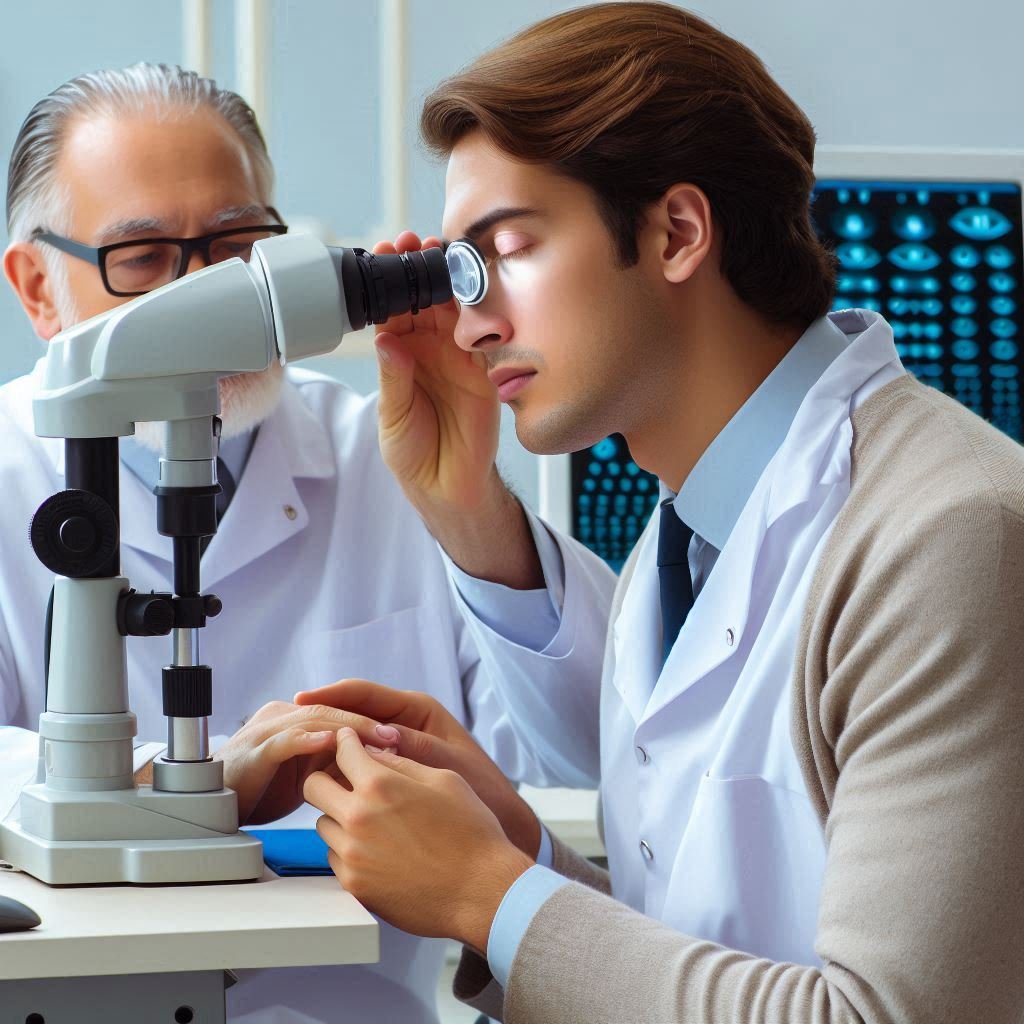 Ophthalmology clinic doctor treating patient