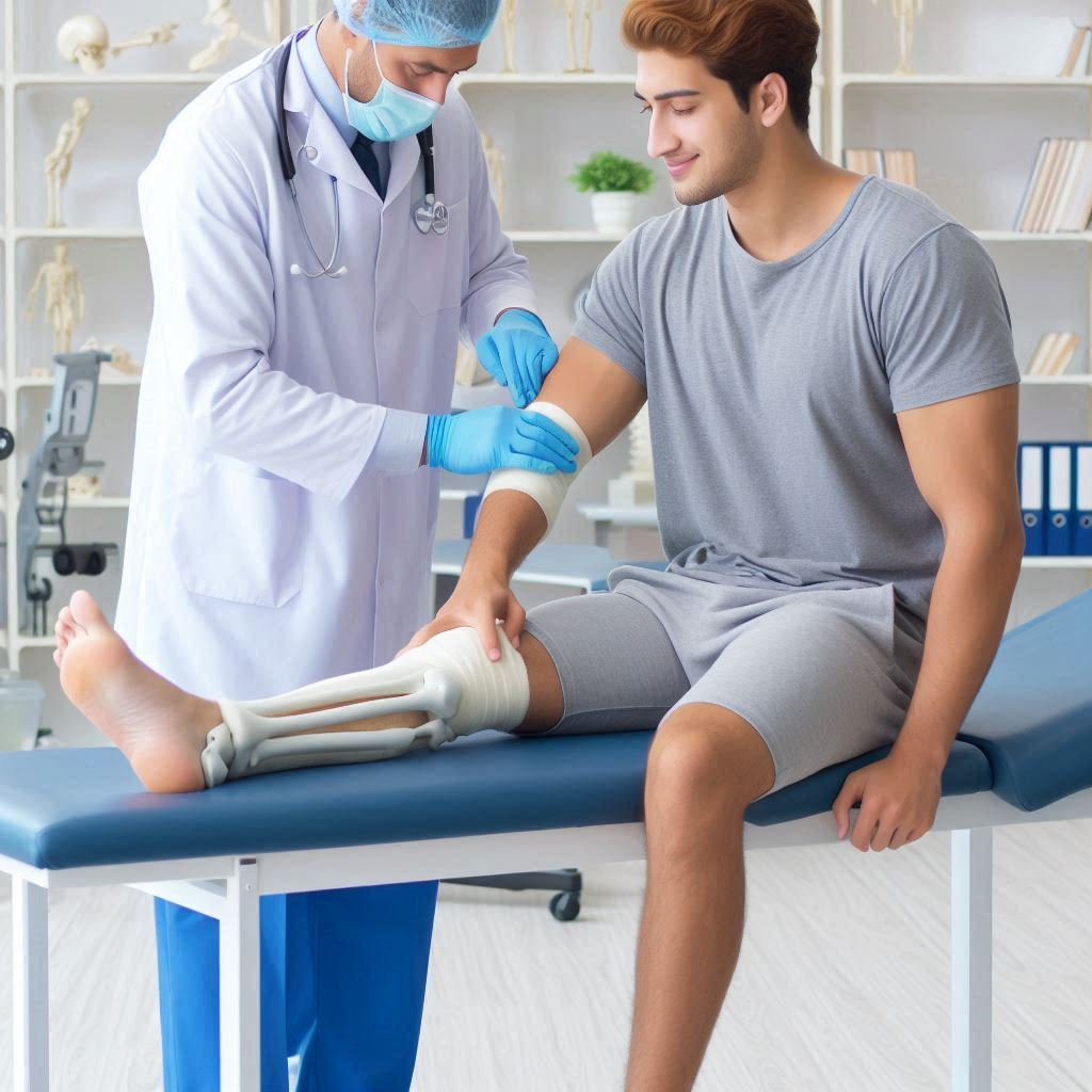 Orthopedic clinic doctor treating patient