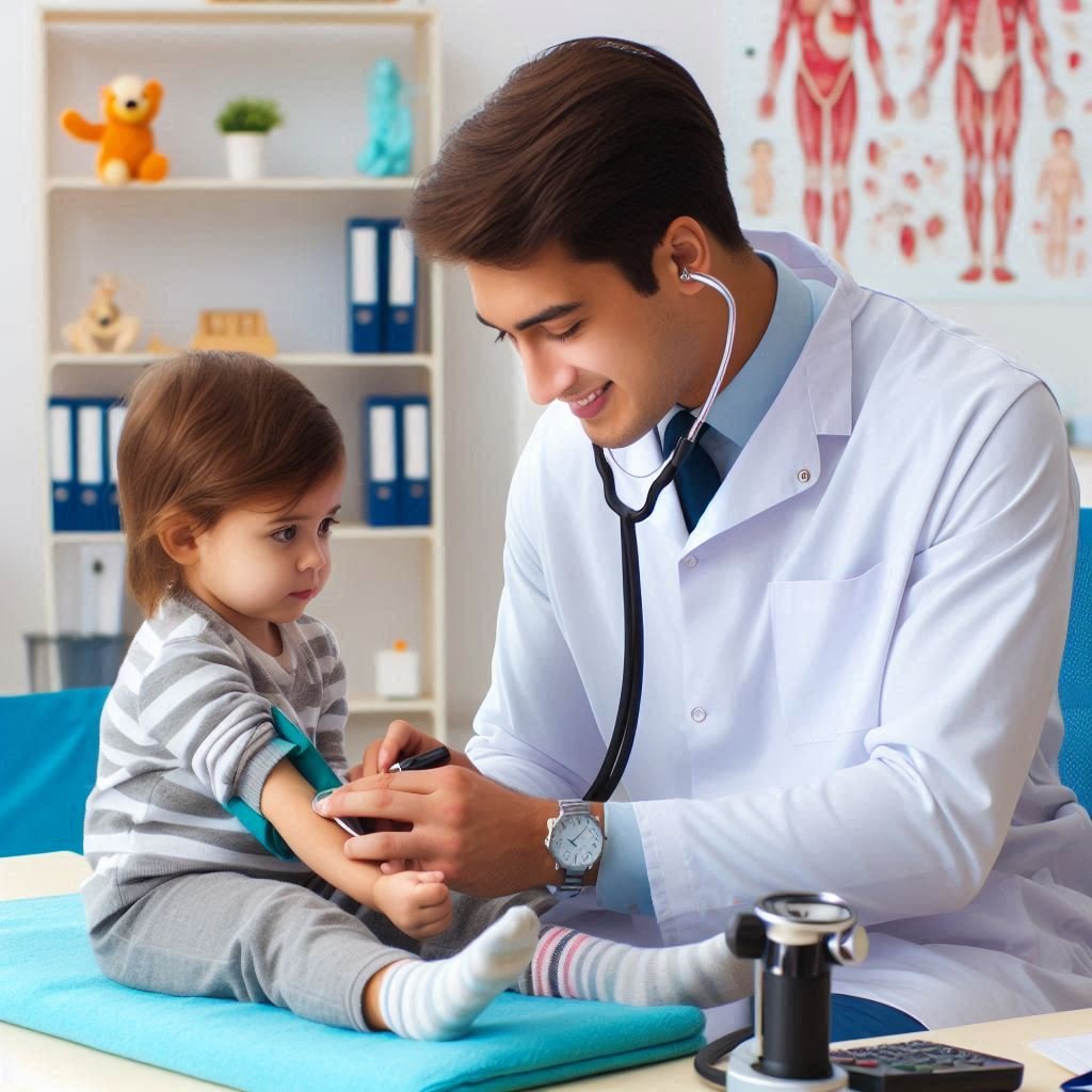 Paediatric clinic doctor treating patient